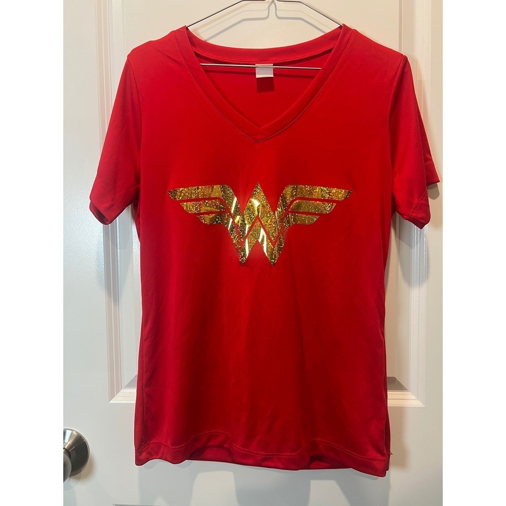 Sport-Tek Womens T-Shirt Wonder Woman Gold Logo Red Size M